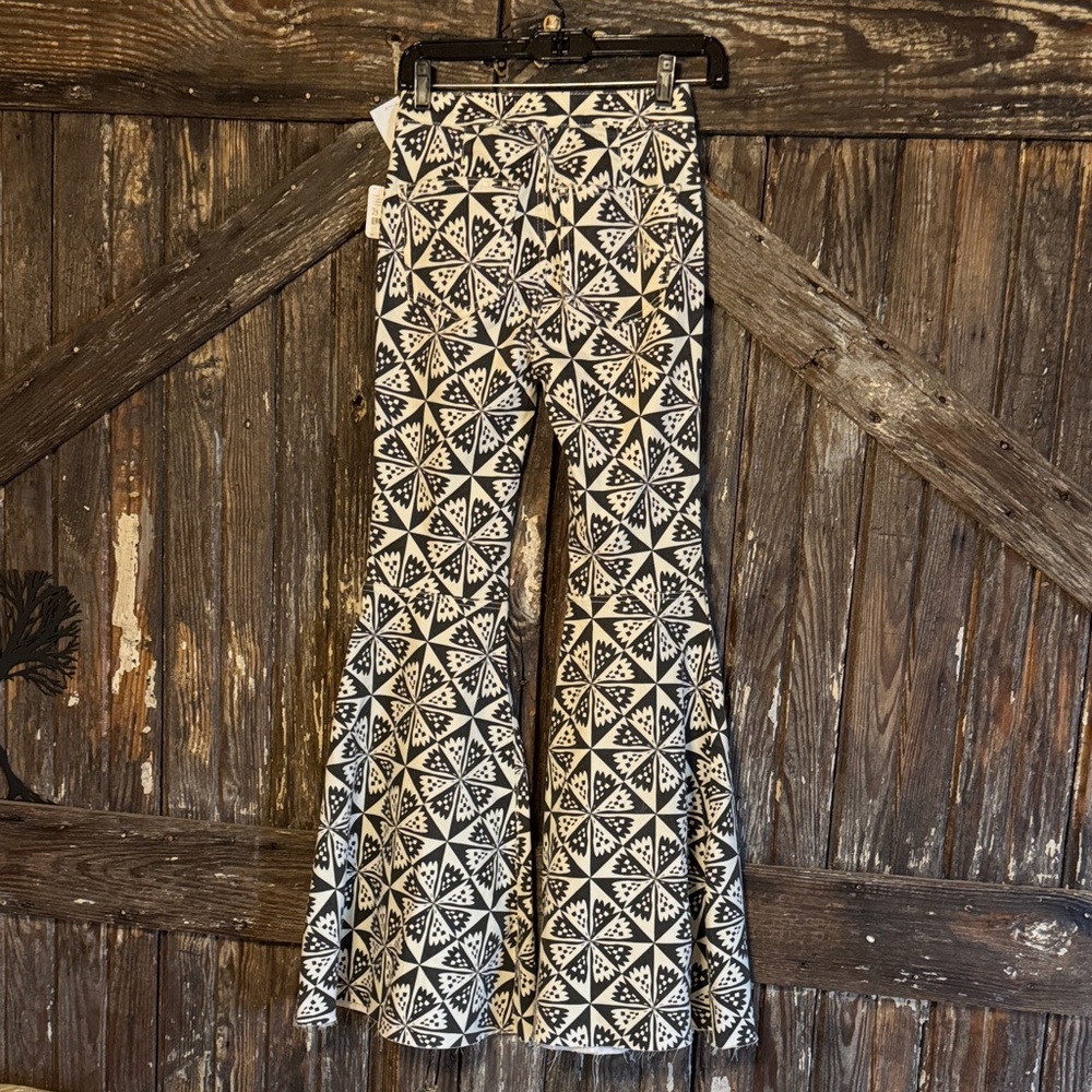 We The Free Just Float On. Geometric Black and White flared jeans. - Picture 8 of 10